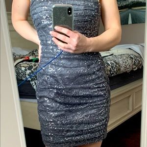 Beautiful RW&co. grey gathered sequin cocktail dress! Worn only twice.